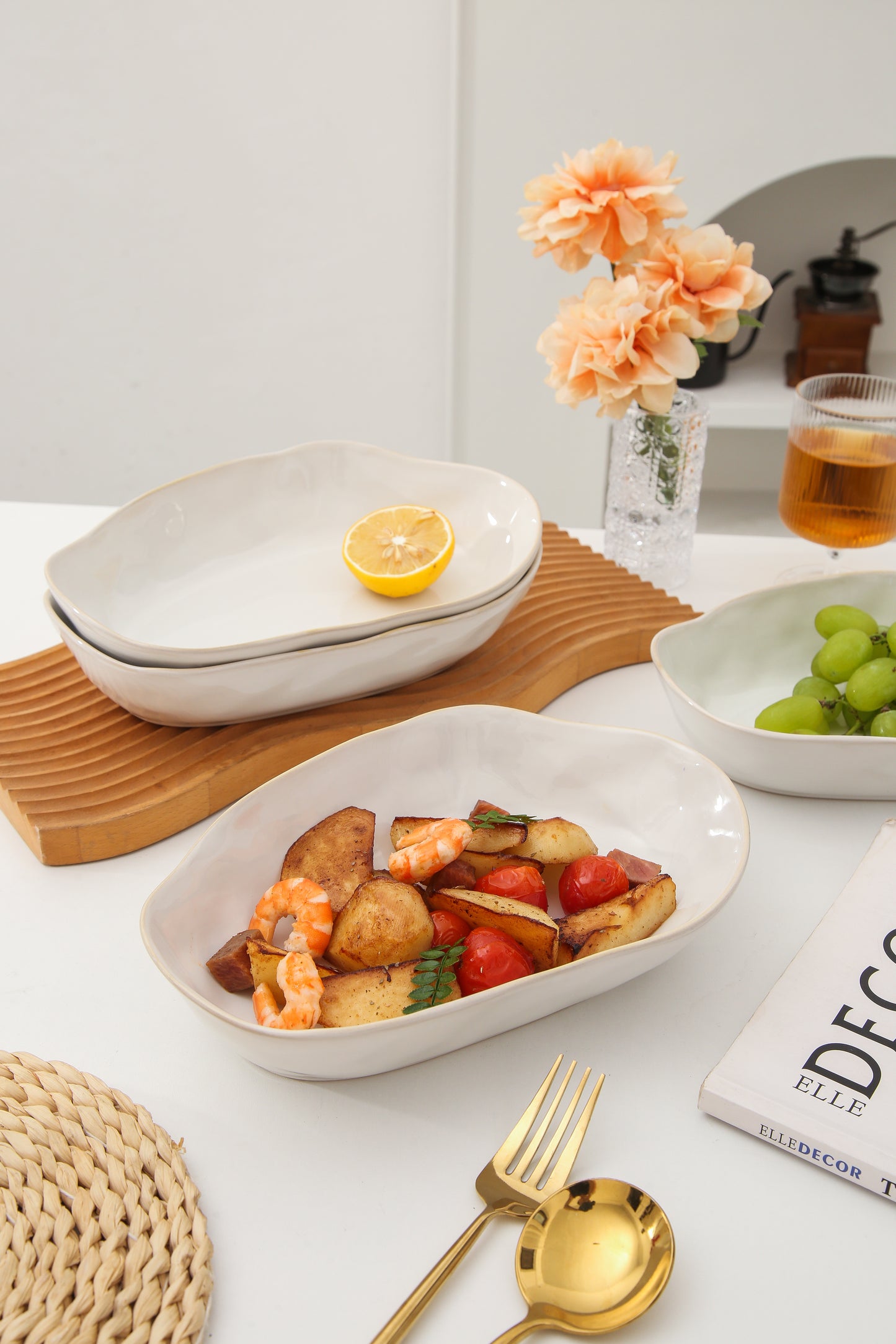 4 pcs Stoneform Oval Plate-Pearl White