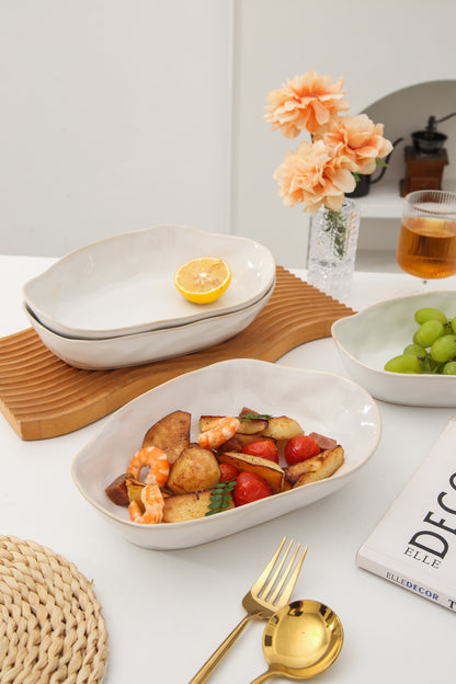 4 pcs Stoneform Oval Plate-Pearl White