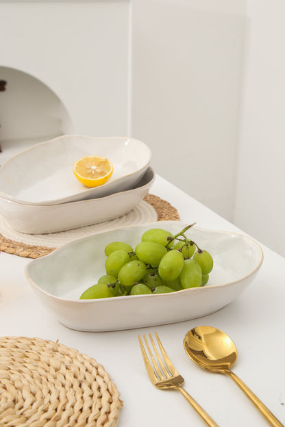 4 pcs Stoneform Oval Plate-Pearl White