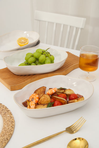 4 pcs Stoneform Oval Plate-Pearl White