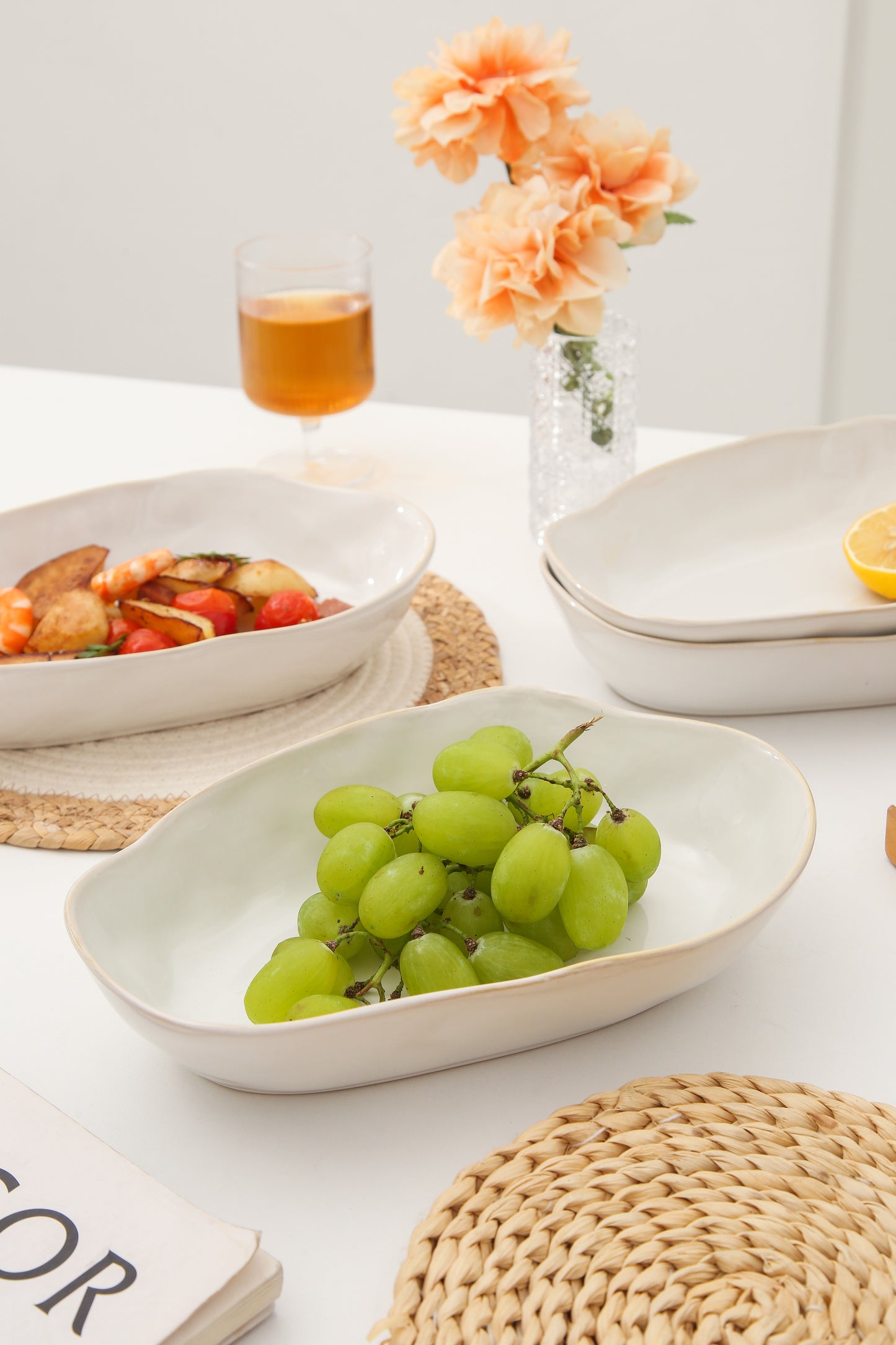 4 pcs Stoneform Oval Plate-Pearl White