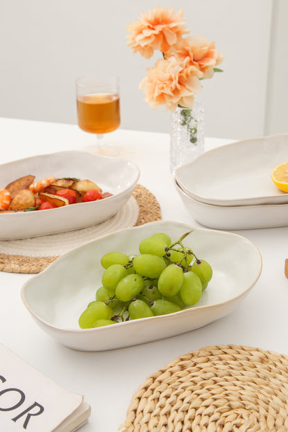 4 pcs Stoneform Oval Plate-Pearl White