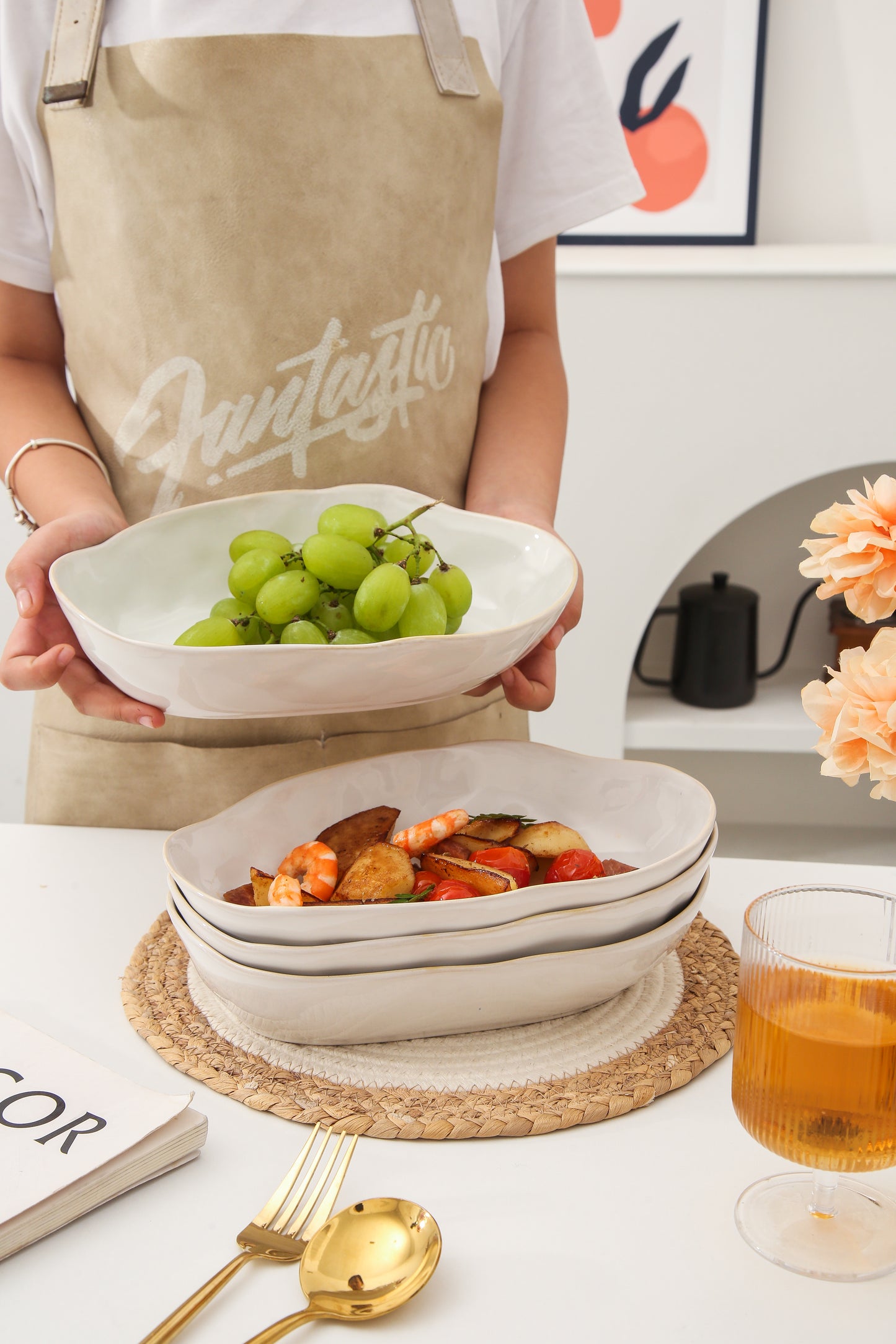 4 pcs Stoneform Oval Plate-Pearl White