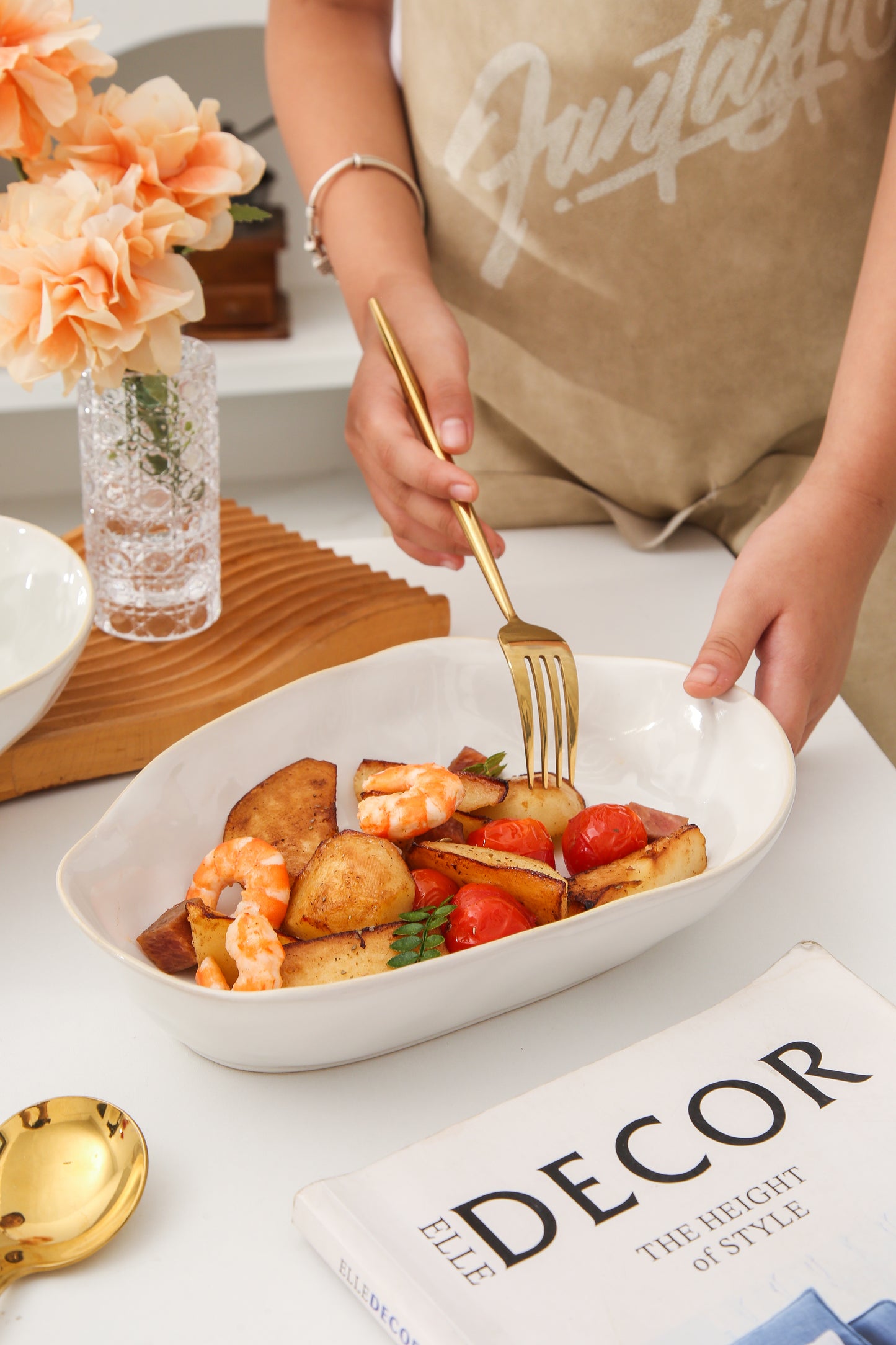 4 pcs Stoneform Oval Plate-Pearl White