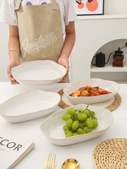 4 pcs Stoneform Oval Plate-Pearl White