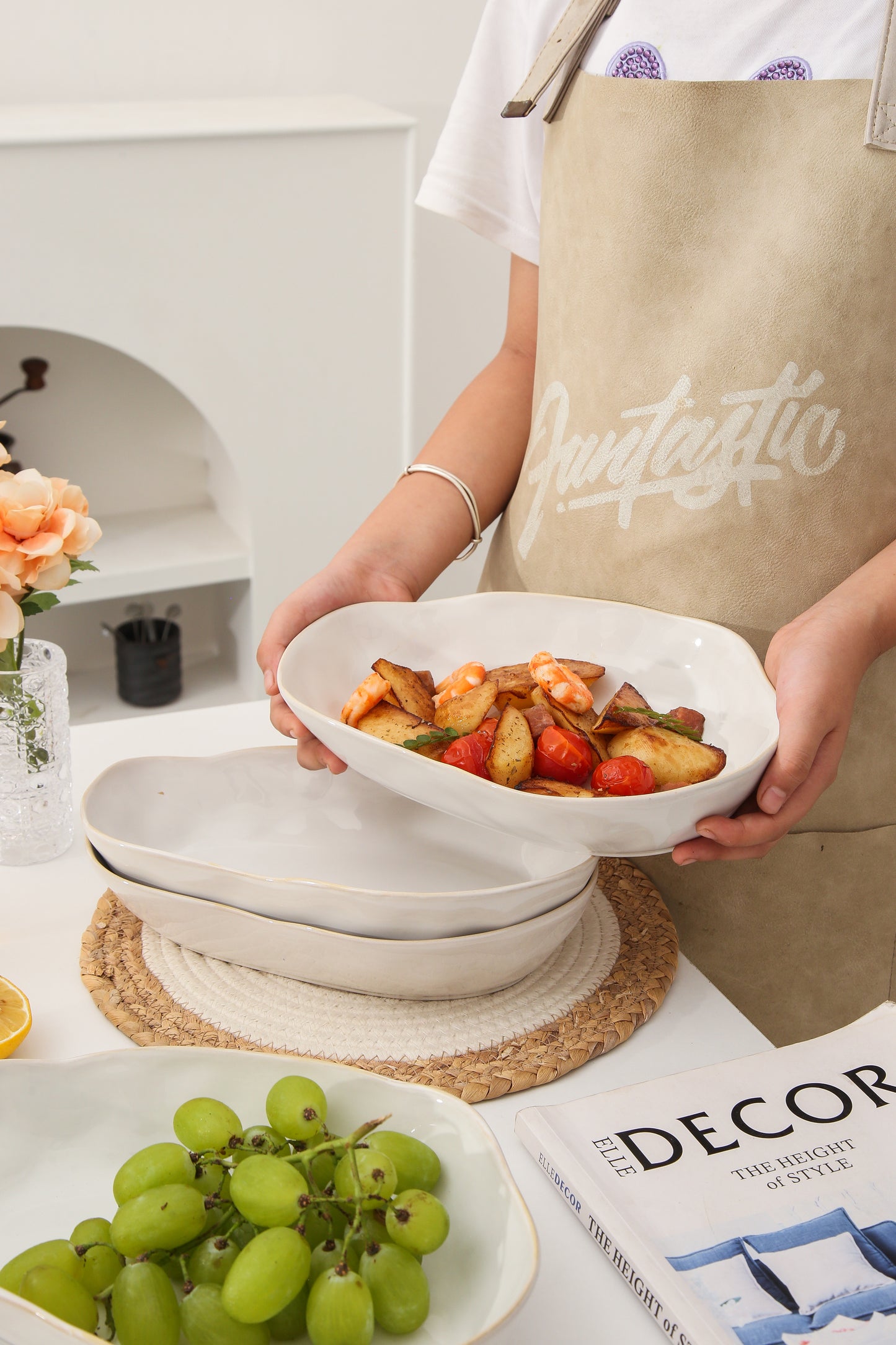 4 pcs Stoneform Oval Plate-Pearl White