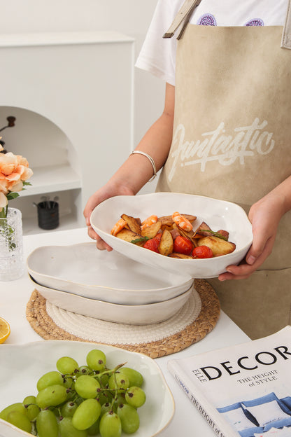 4 pcs Stoneform Oval Plate-Pearl White