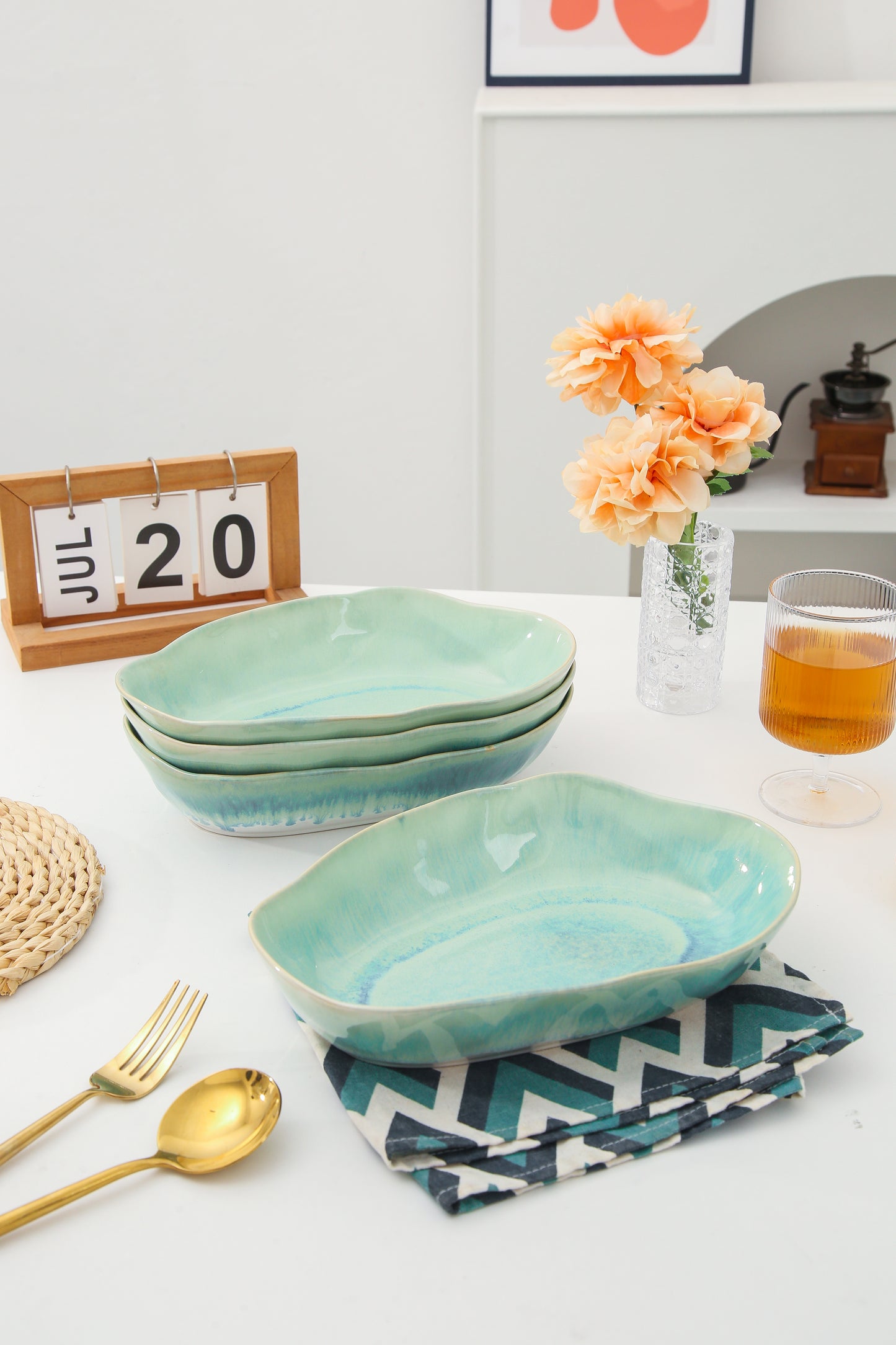 4 pcs Stoneform Oval Plate-Aqua Blue