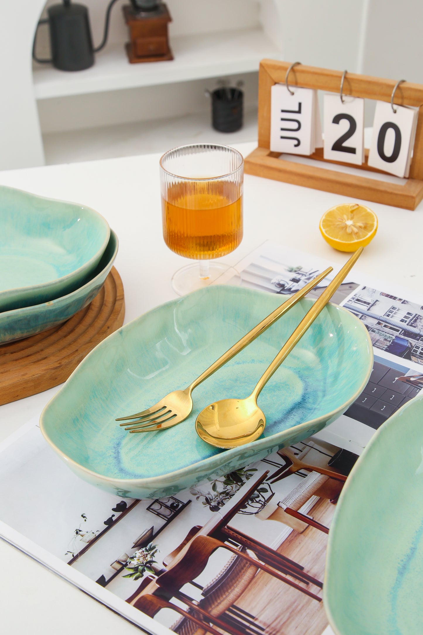 4 pcs Stoneform Oval Plate-Aqua Blue