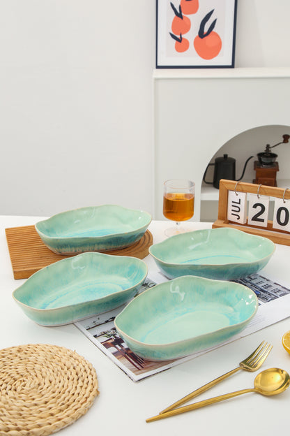4 pcs Stoneform Oval Plate-Aqua Blue