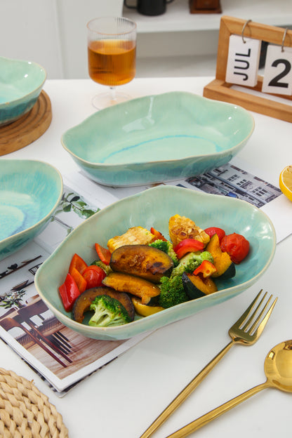 4 pcs Stoneform Oval Plate-Aqua Blue