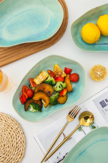 4 pcs Stoneform Oval Plate-Aqua Blue