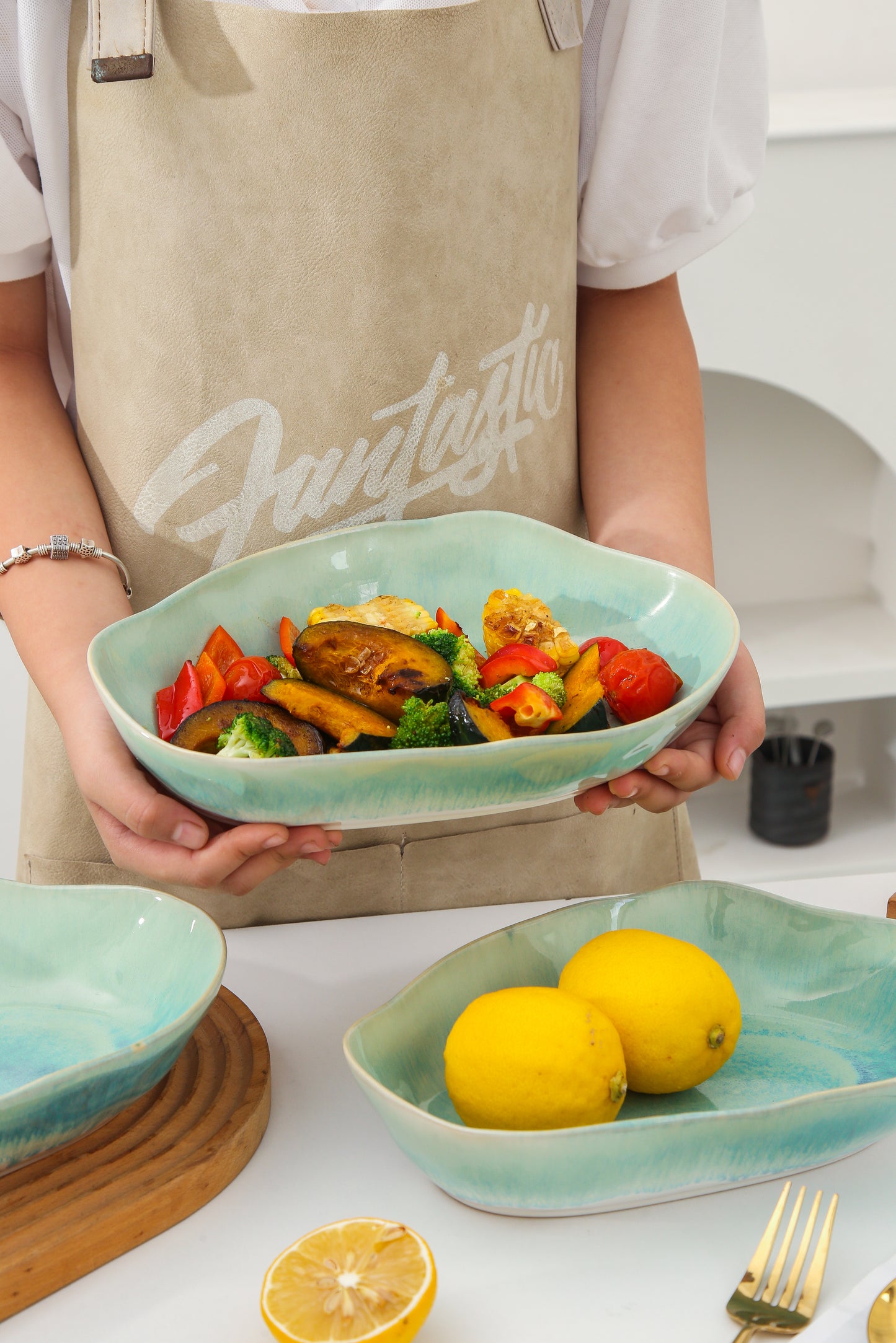 4 pcs Stoneform Oval Plate-Aqua Blue