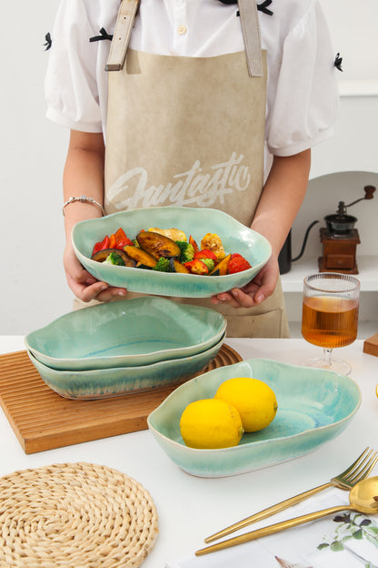 4 pcs Stoneform Oval Plate-Aqua Blue