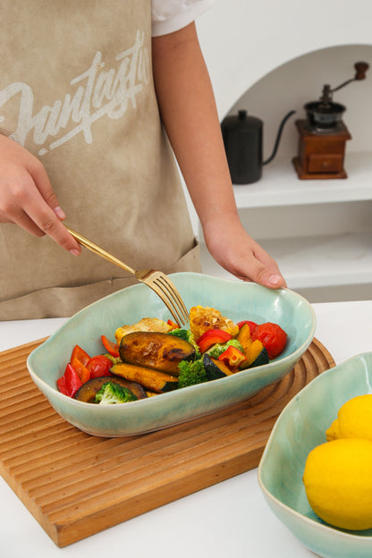 4 pcs Stoneform Oval Plate-Aqua Blue