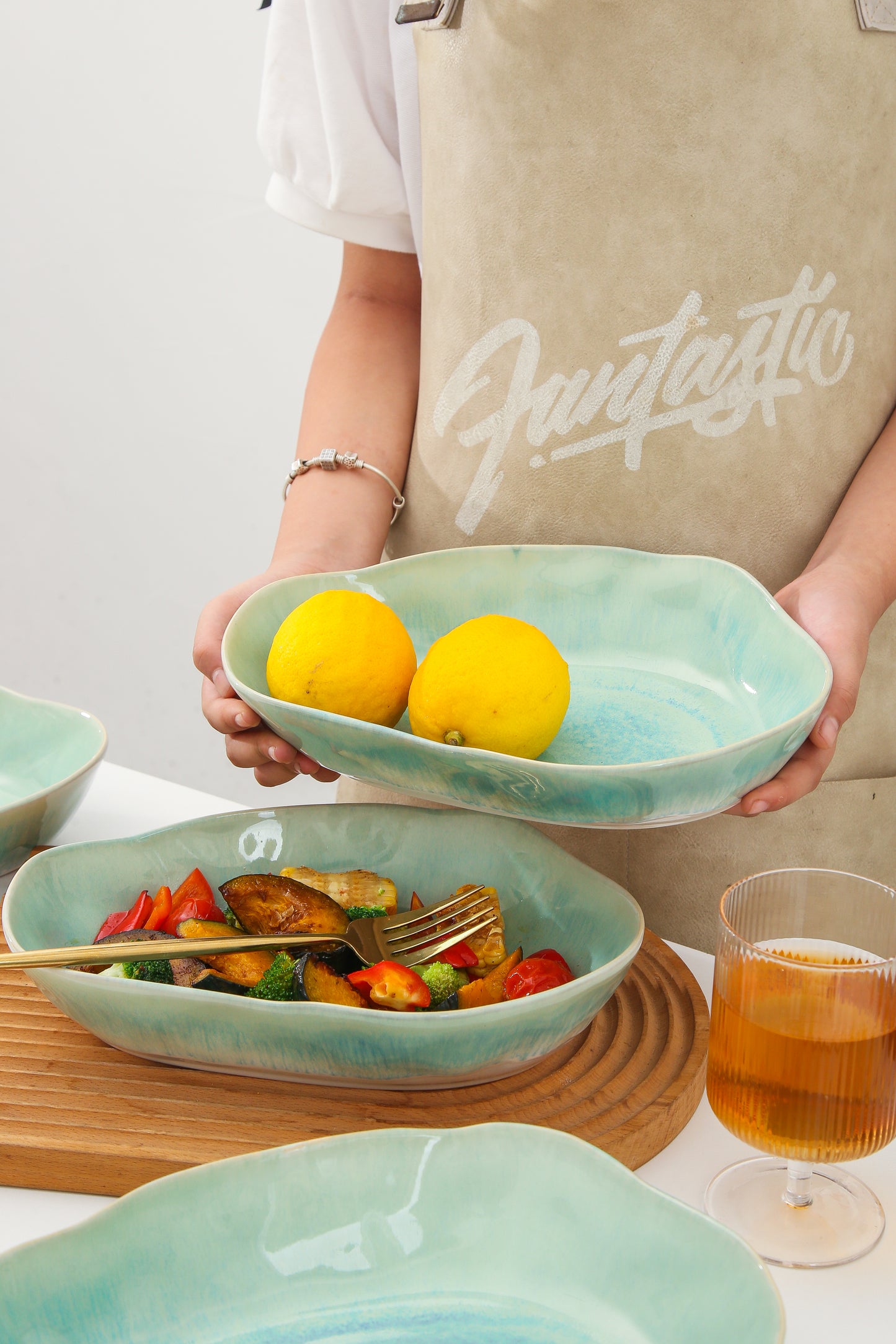 4 pcs Stoneform Oval Plate-Aqua Blue