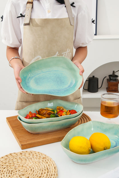 4 pcs Stoneform Oval Plate-Aqua Blue