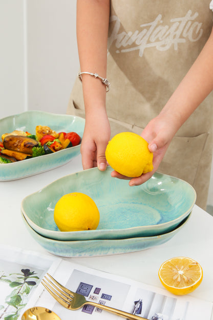 4 pcs Stoneform Oval Plate-Aqua Blue