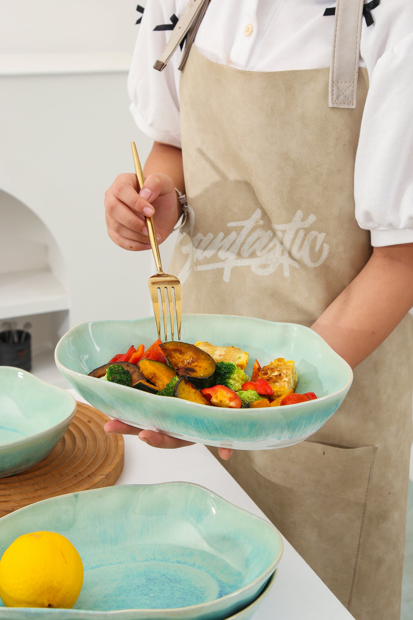 4 pcs Stoneform Oval Plate-Aqua Blue