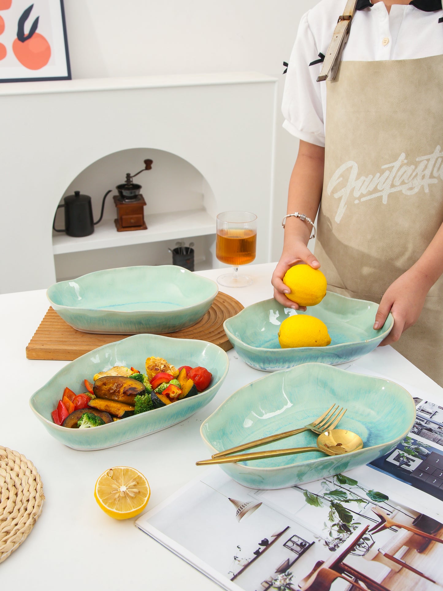 4 pcs Stoneform Oval Plate-Aqua Blue