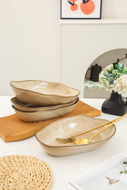 4 pcs Stoneform Oval Plate-Crema