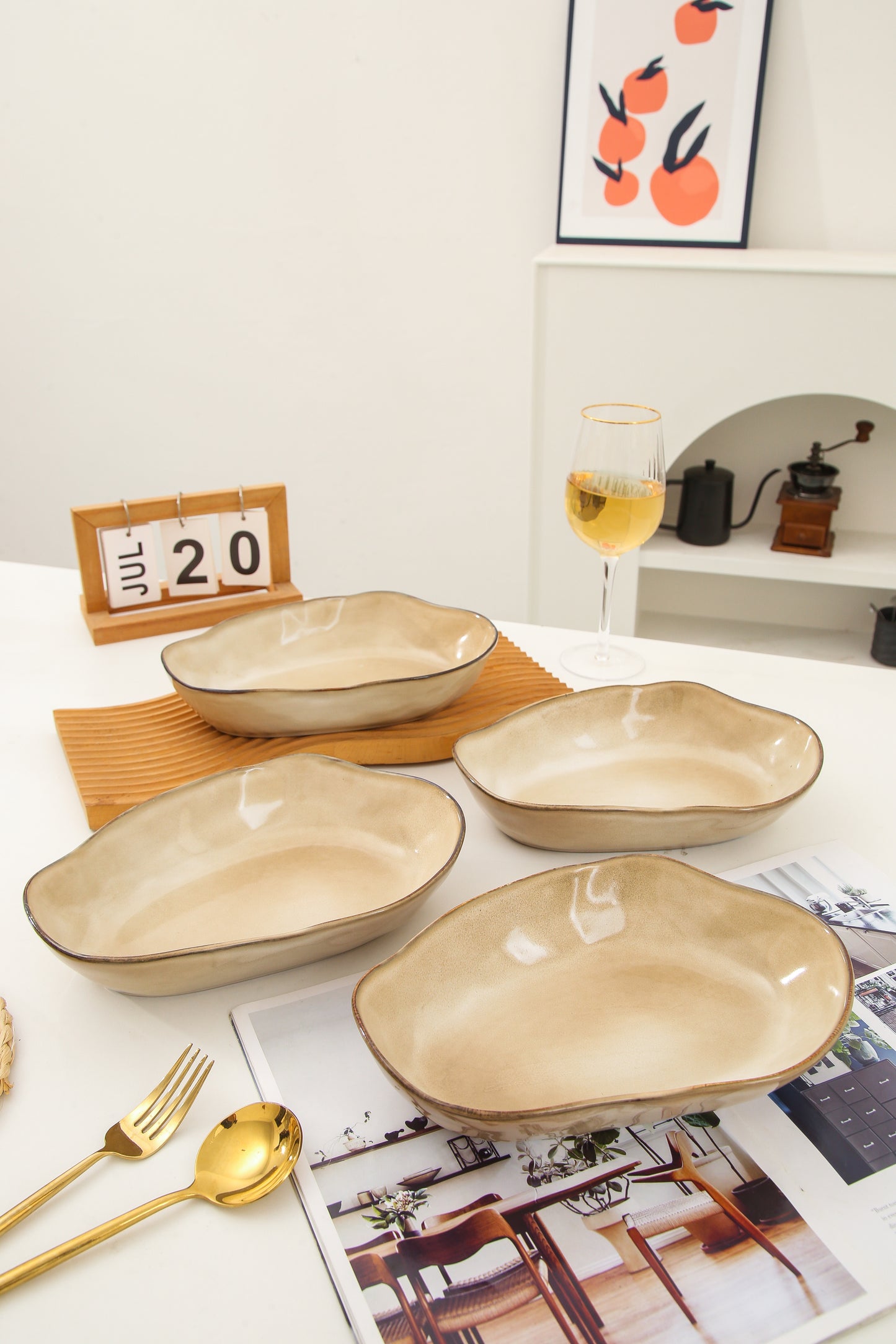 4 pcs Stoneform Oval Plate-Crema