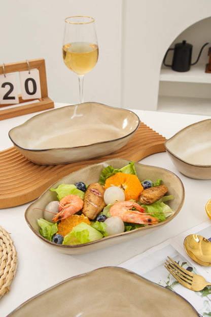 4 pcs Stoneform Oval Plate-Crema