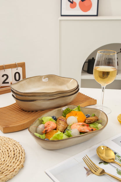 4 pcs Stoneform Oval Plate-Crema