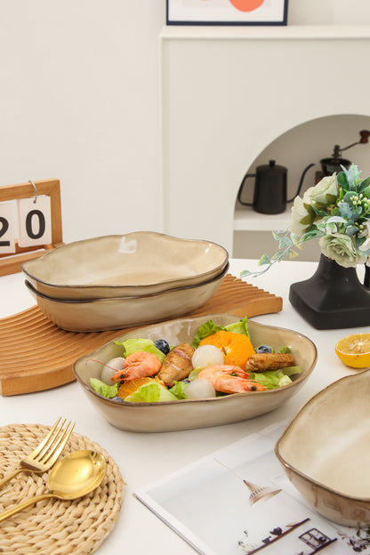 4 pcs Stoneform Oval Plate-Crema