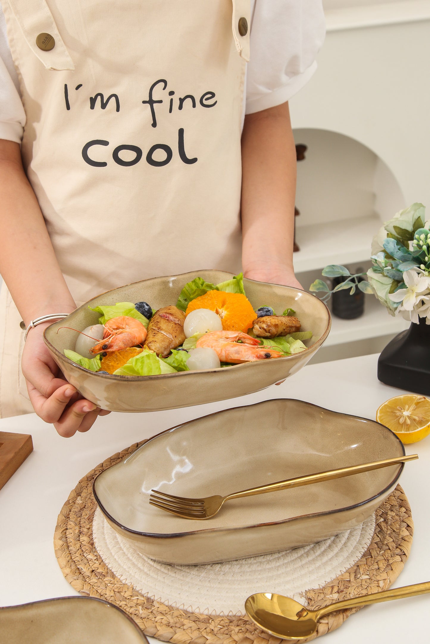 4 pcs Stoneform Oval Plate-Crema