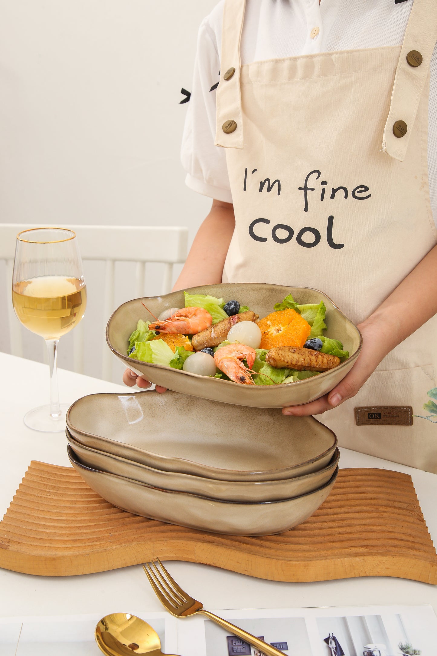 4 pcs Stoneform Oval Plate-Crema