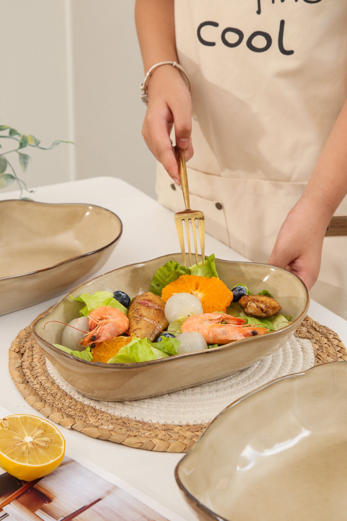 4 pcs Stoneform Oval Plate-Crema