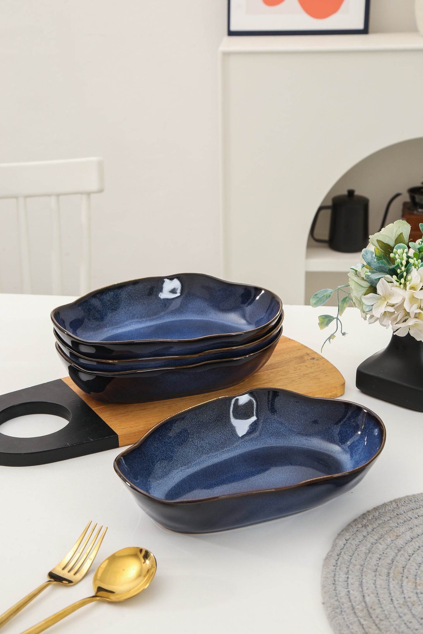 4 pcs Stoneform Oval Plate-Ocean Blue