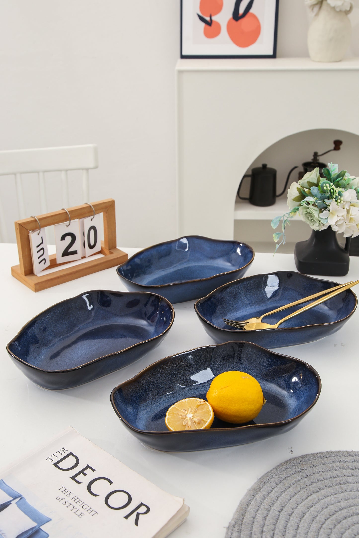 4 pcs Stoneform Oval Plate-Ocean Blue