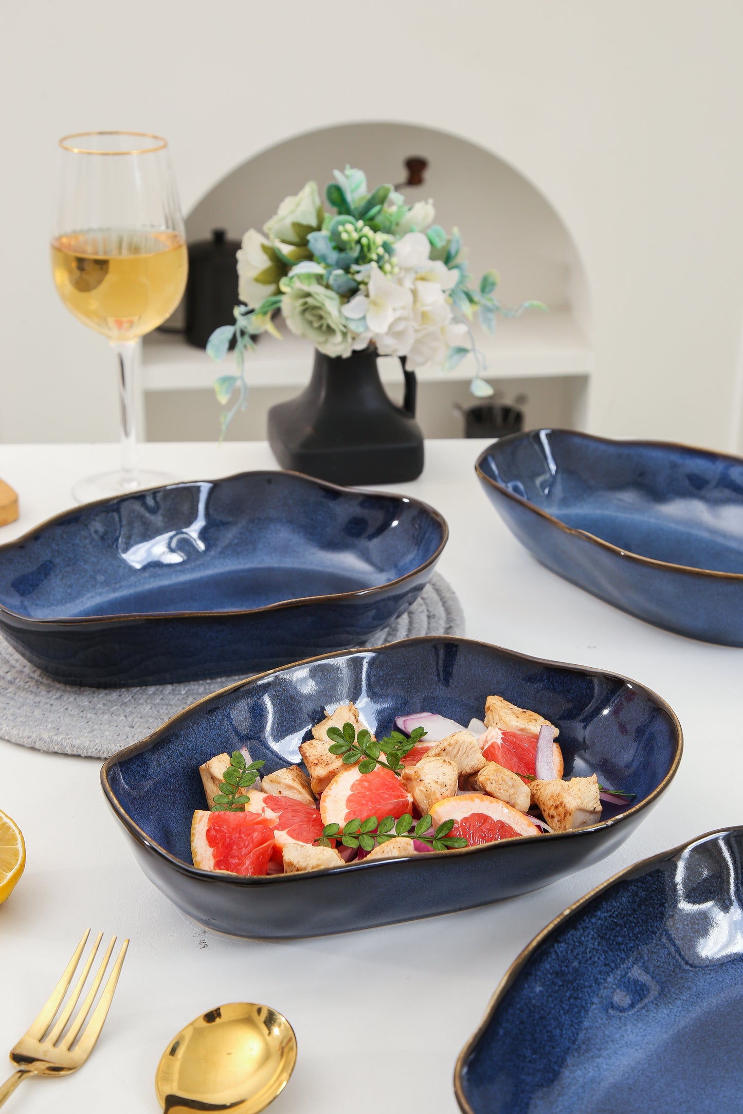 4 pcs Stoneform Oval Plate-Ocean Blue