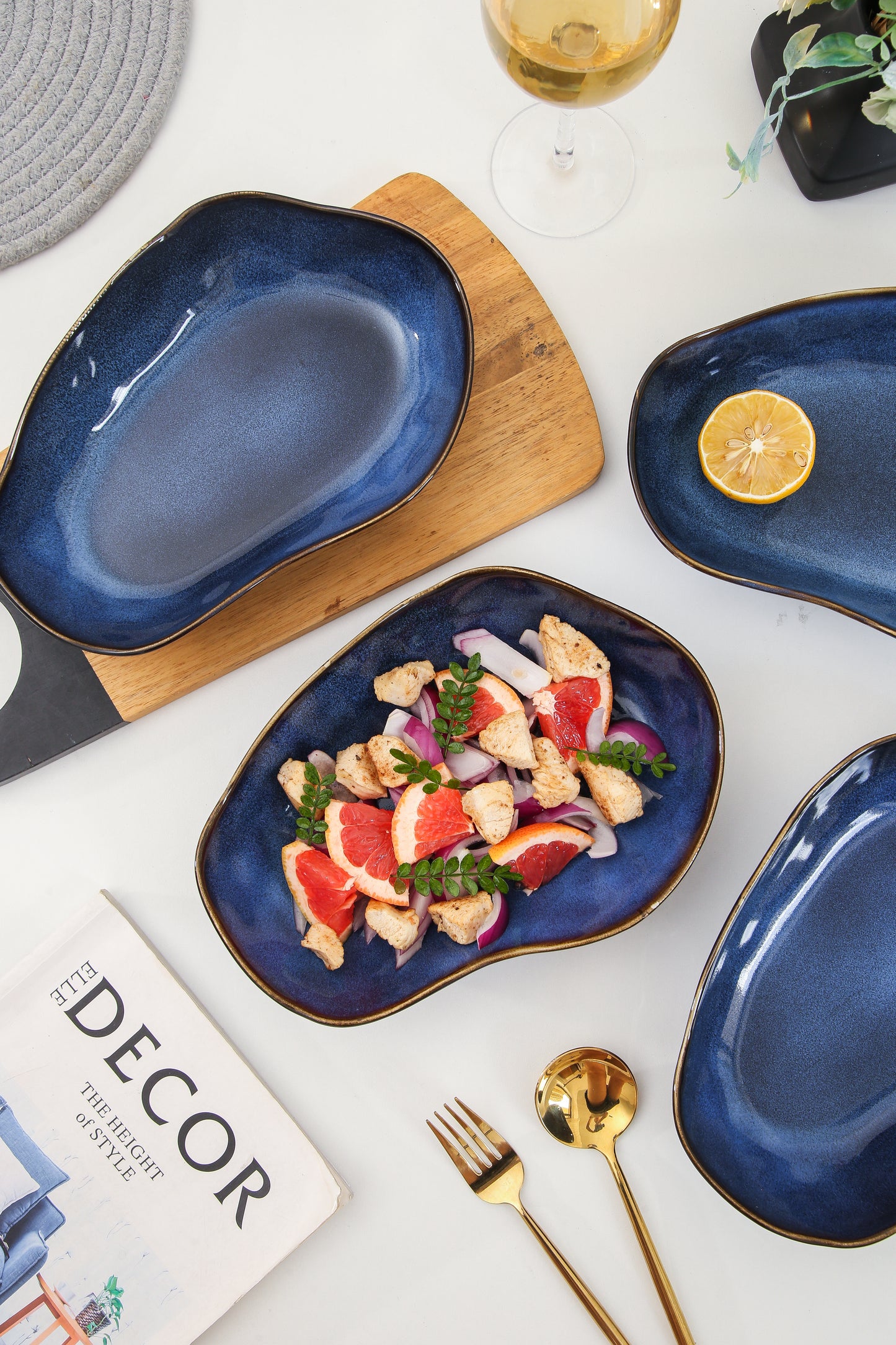 4 pcs Stoneform Oval Plate-Ocean Blue