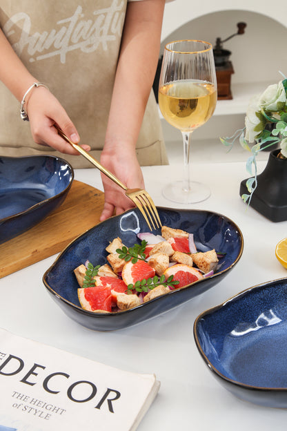 4 pcs Stoneform Oval Plate-Ocean Blue