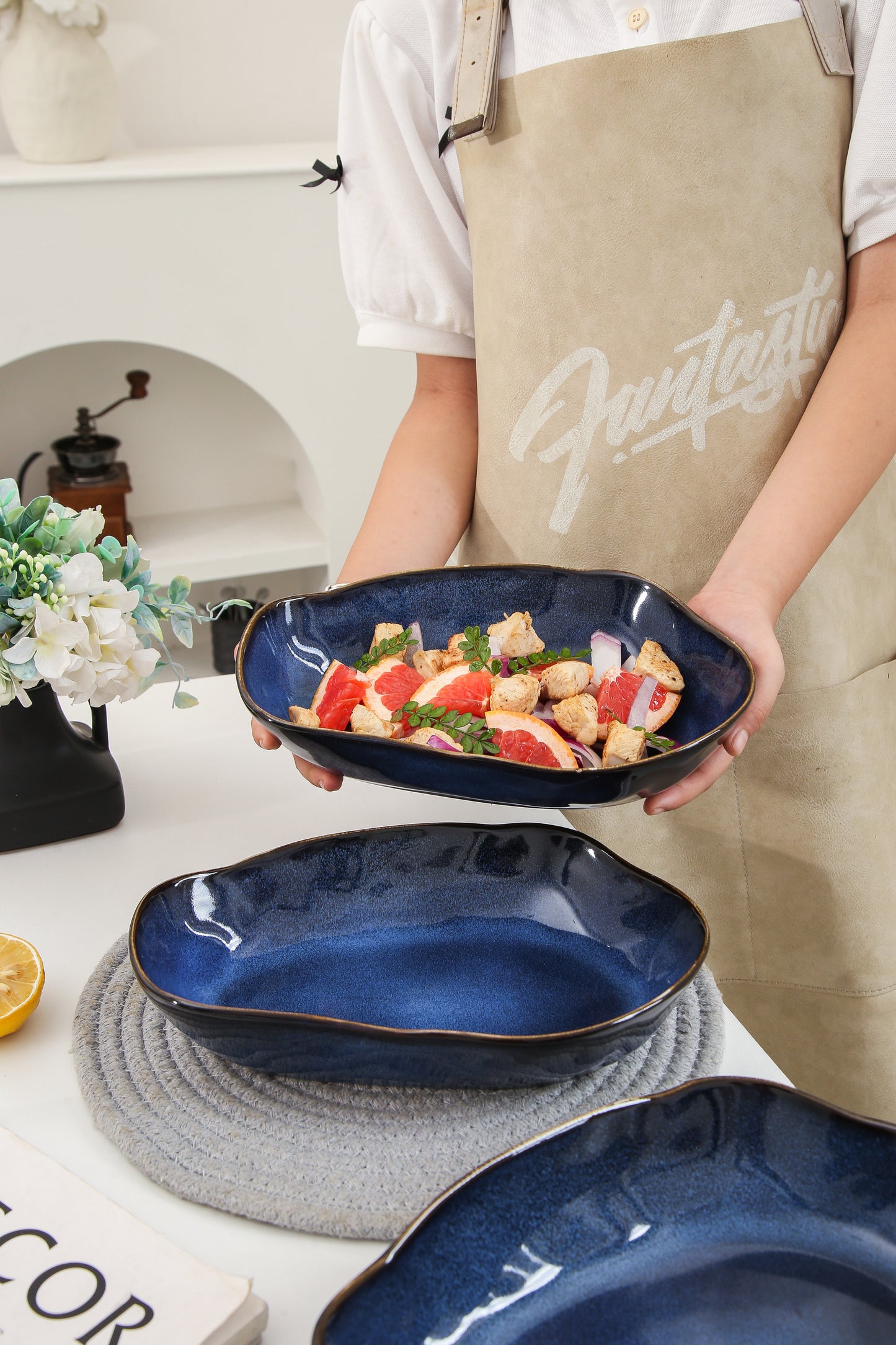 4 pcs Stoneform Oval Plate-Ocean Blue