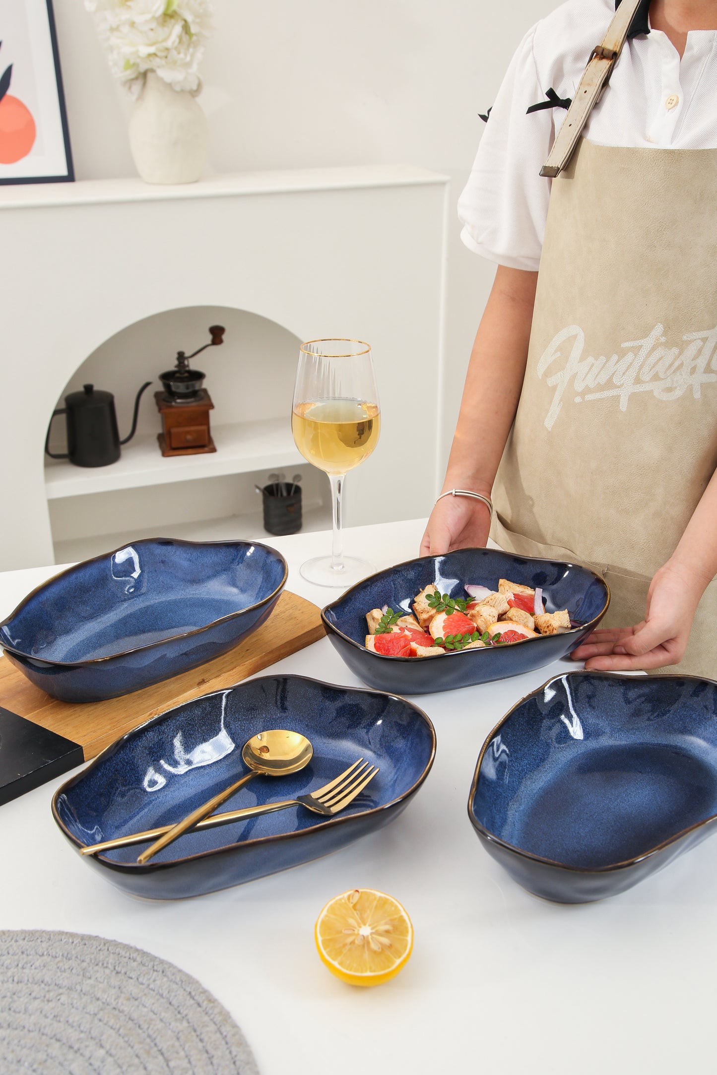 4 pcs Stoneform Oval Plate-Ocean Blue