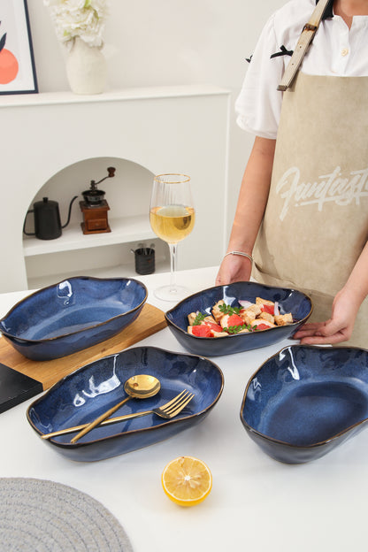 4 pcs Stoneform Oval Plate-Ocean Blue