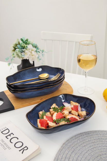 4 pcs Stoneform Oval Plate-Ocean Blue