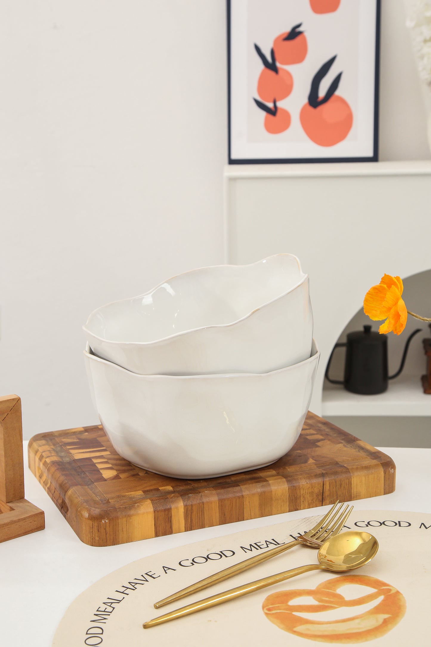 2 pcs Organic Deep Bowl-Pearl White