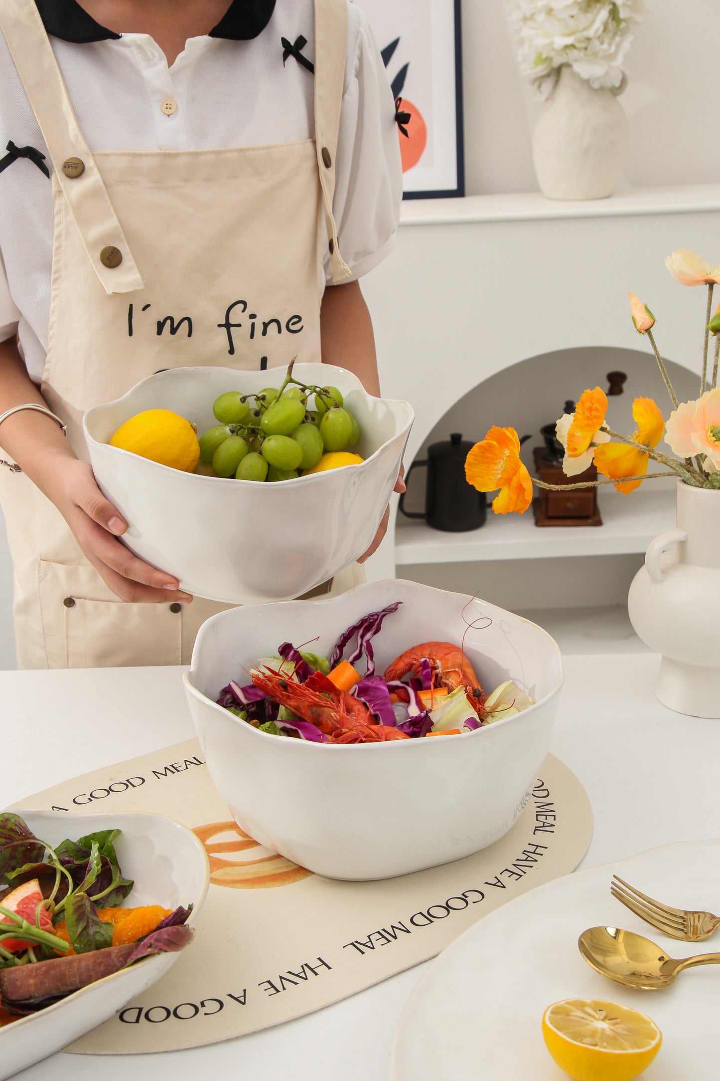 2 pcs Organic Deep Bowl-Pearl White