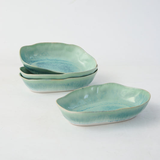 4 pcs Stoneform Oval Plate-Aqua Blue