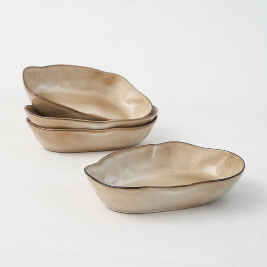 4 pcs Stoneform Oval Plate-Crema
