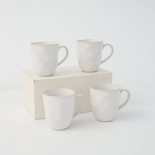 4-Piece Stoneware Mug Set in Pearl White