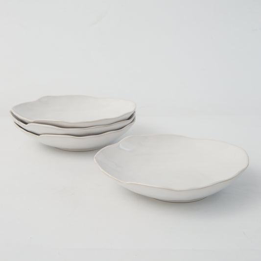 4-Piece Stoneware Deep Plate Set in Pearl White