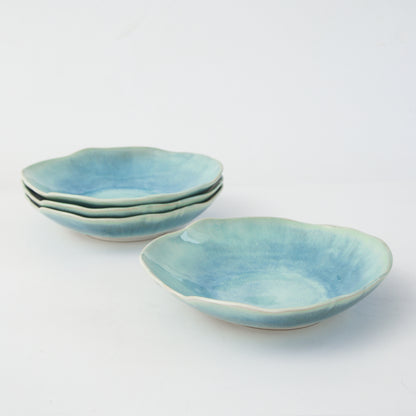 4-Piece Stoneware Deep Plate Set in Aqua Blue