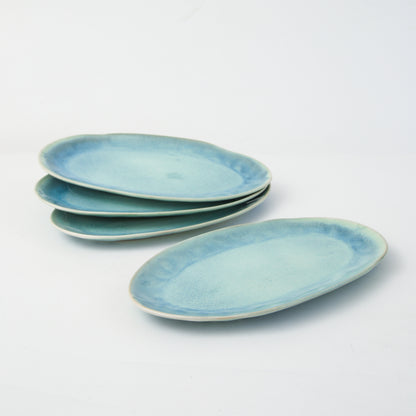 3-Piece Stoneware Serving Platter Set in Aqua Blue