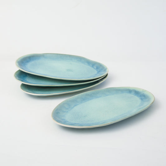 3-Piece Stoneware Serving Platter Set in Aqua Blue